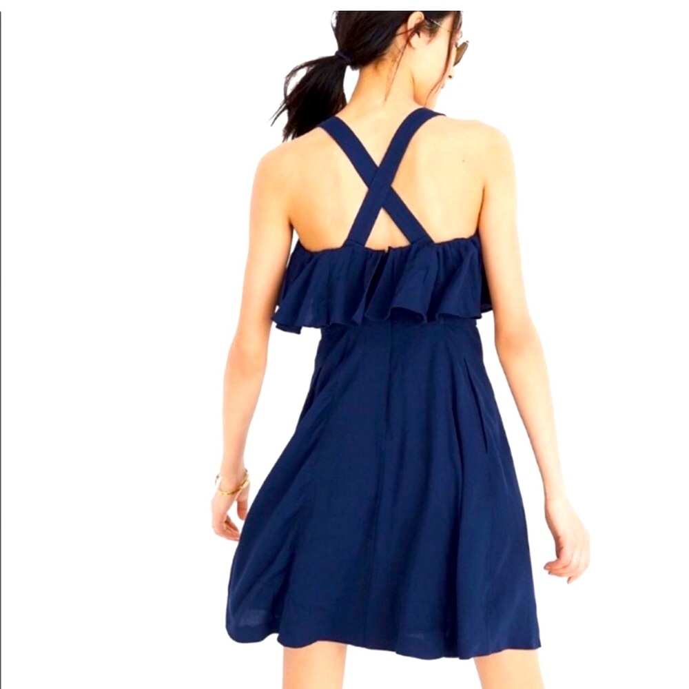 Madewell Navy Blue Sleeveless Mini Dress Ruffle Cross Back Lightweight 8